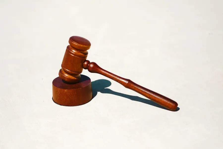 Wooden gavel resting on its sound block